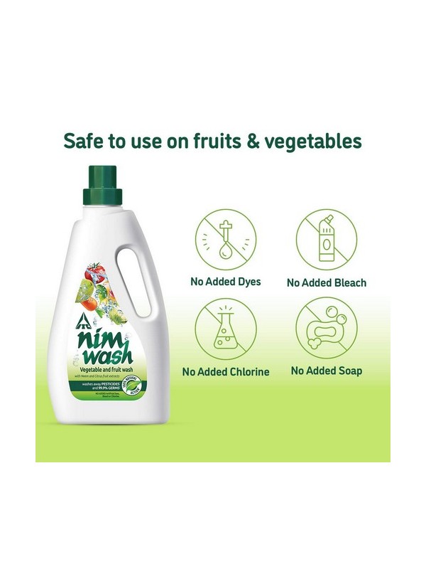 Nimwash Vegetable & Fruit Wash, 100% Natural Action Removes Pesticides & 99.9% Germs (1000 ml) 