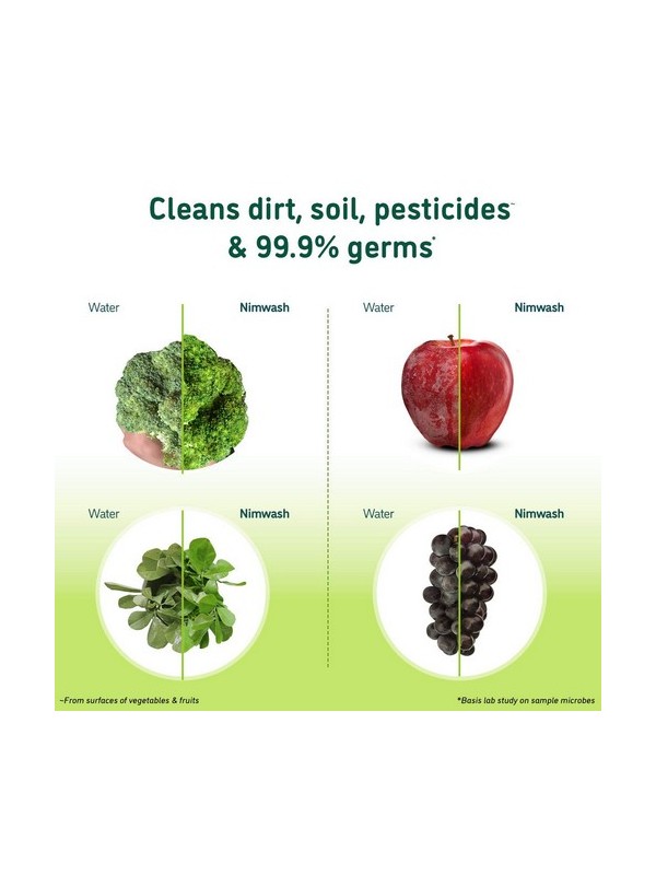 Nimwash Vegetable & Fruit Wash, 100% Natural Action Removes Pesticides & 99.9% Germs (1000 ml) 