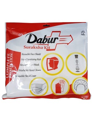 Dabur Suraksha Kit with Sanitizer, Gloves, Reusable Mask, Face Shield & Head Cover (Combo of 5)