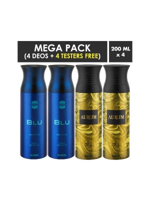 Ajmal Blu & Aurum Deodorant Spray for Men & Women (200 ml, Pack Of 4)