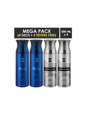 Ajmal Blu & Silver Shade Deodorant Spray for Men (200 ml, Pack Of 4)
