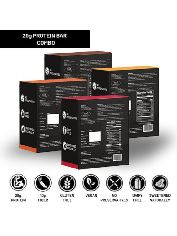 Plant Power 20 gm Protein Bars Variety Pack (4 Flavours x 6 Bars of 72g)
