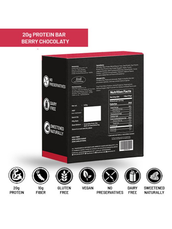 Plant Power 20 gm Protein Bar - Berry Chocolaty (72g x 6)