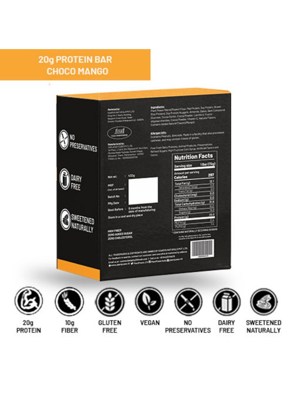 Plant Power 20 gm Protein Bar - Choco Mango (72g x 6)