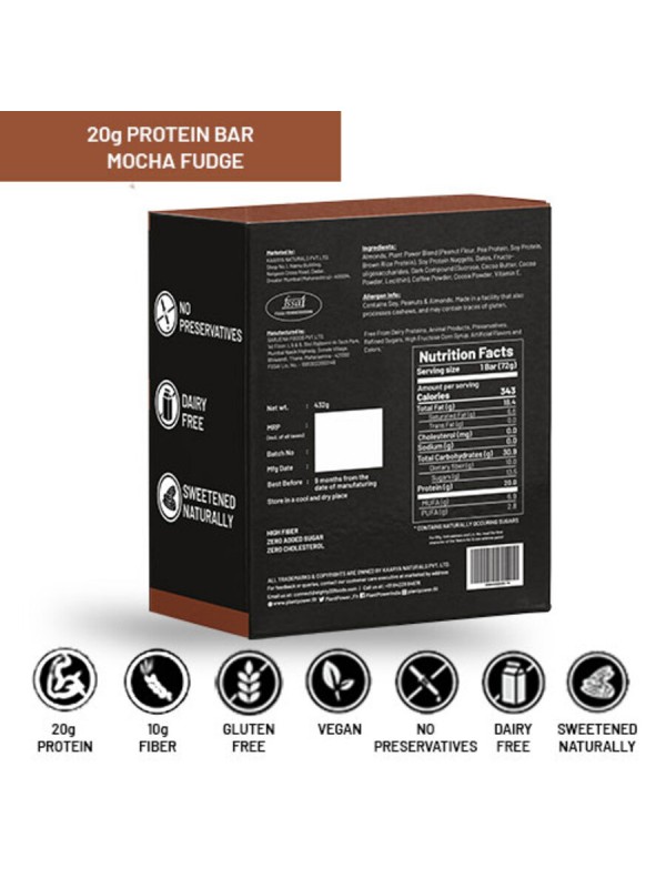 Plant Power 20 gm Protein Bar - Mocha Fudge (72g x 6)