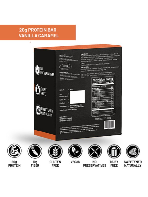 Plant Power 20 gm Protein Bar - Vanilla Caramel (72g x 6)