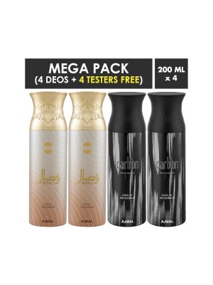 Ajmal Wisal & Carbon Deodorant Spray for Men & Women (200 ml Pack Of 4)