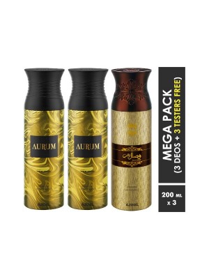 Ajmal Aurum & Aurum & Wisal Dahab Deodorant Spray for Men & Women (200 ml, Pack Of 3)