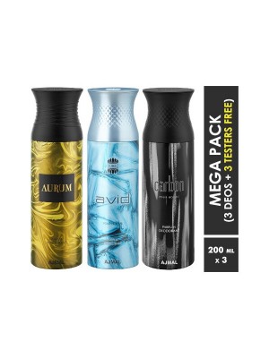 Ajmal Aurum & Avid & Carbon Deodorant Spray for Men & Women (200 ml, Pack Of 3)