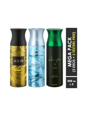Ajmal Aurum & Avid & Sacrifice II Deodorant Spray for Men & Women (200 ml, Pack Of 3)