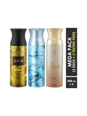 Ajmal Aurum & Avid & Wisal Deodorant Spray for Men & Women (200 ml, Pack Of 3)