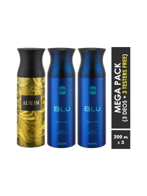 Ajmal Aurum & Blu & Blu Deodorant Spray for Men & Women (200 ml, Pack Of 3)