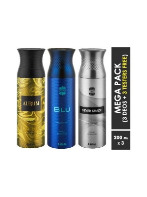 Ajmal Aurum & Blu & Silver Shade Deodorant Spray for Men & Women (200 ml, Pack Of 3)