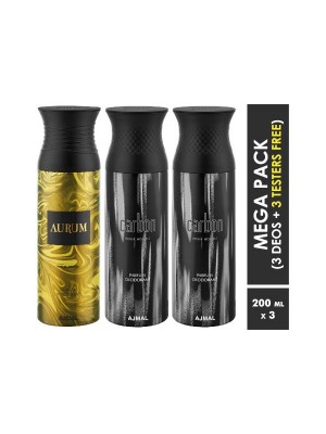 Ajmal Aurum & Carbon & Carbon Deodorant Spray for Men & Women (200 ml, Pack Of 3)