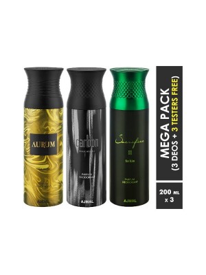 Ajmal Aurum & Carbon & Sacrifice II Deodorant Spray for Men & Women (200 ml, Pack Of 3)