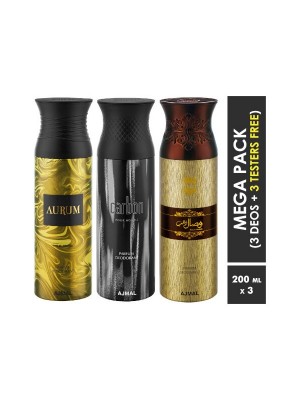 Ajmal Aurum & Carbon & Wisal Dahab Deodorant Spray for Men & Women (200 ml, Pack Of 3)