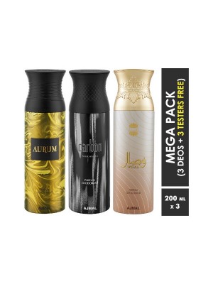 Ajmal Aurum & Carbon & Wisal Deodorant Spray for Men & Women (200 ml, Pack Of 3)