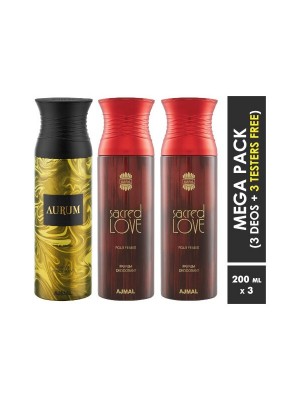 Ajmal Aurum & Sacred Love & Sacred Love Deodorant Spray  for Women (200 ml, Pack Of 3)