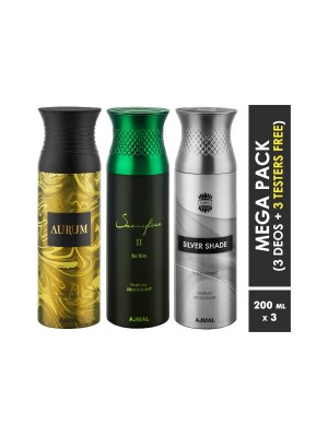Ajmal Aurum & Sacrifice II & Silvershade Deodorant Spray  for Men & Women (200 ml, Pack Of 3)