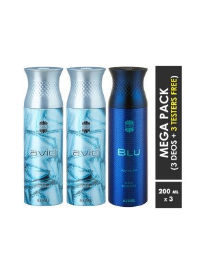 Ajmal Avid & Avid & Blu Deodorant Spray  for Men (200 ml, Pack Of 3)