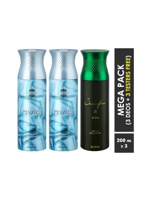 Ajmal Avid & Avid & Sacrifice II Deodorant Spray  for Men (200 ml, Pack Of 3)