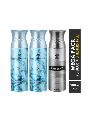 Ajmal Avid & Avid & Silver Shade Deodorant Spray  for Men (200 ml, Pack Of 3)