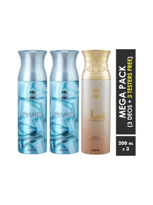 Ajmal Avid & Avid & Wisal Deodorant Spray  for Men & Women (200 ml, Pack Of 3)