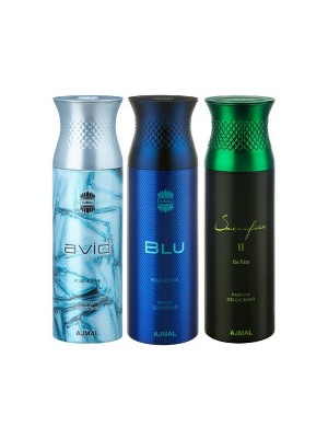 Ajmal Avid & Blu & Sacrifice II Deodorant Spray  for Men (200 ml, Pack Of 3)