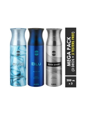 Ajmal Avid & Blu & Silvershade Deodorant Spray  for Men (200 ml, Pack Of 3)