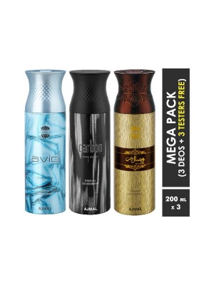 Ajmal Avid & Carbon & Wisal Dahab Deodorant Spray  for Men (200 ml, Pack Of 3)