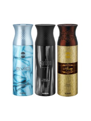 Ajmal Avid & Carbon & Wisal Deodorant Spray  for Men & Women (200 ml, Pack Of 3)