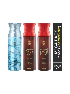 Ajmal Avid & Sacred Love & Sacred Love Deodorant Spray  for Men & Women (200 ml, Pack Of 3)