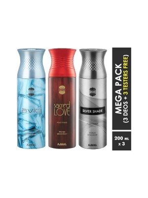 Ajmal Avid & Sacred love & Silver shade Deodorant Spray  for Men & Women (200 ml, Pack Of 3)