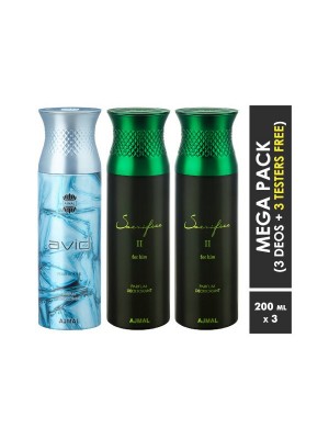 Ajmal Avid & Sacrifice II & Sacrifice II Deodorant Spray  for Men (200 ml, Pack Of 3)