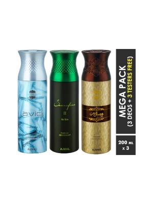 Ajmal Avid & Sacrifice II & Wisal Dahab Deodorant Spray  for Men (200 ml, Pack Of 3)