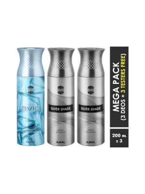 Ajmal Avid & Silver Shade & Silver Shade Deodorant Spray  for Men (200 ml, Pack Of 3)