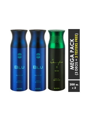 Ajmal Blu & Blu & Sacrifice II Deodorant Spray  for Men (200 ml, Pack Of 3)