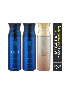 Ajmal Blu & Blu & Wisal Deodorant Spray  for Men & Women (200 ml, Pack Of 3)