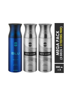 Ajmal Blu & Silver Shade & Silver Shade Deodorant Spray  for Men (200 ml, Pack Of 3)