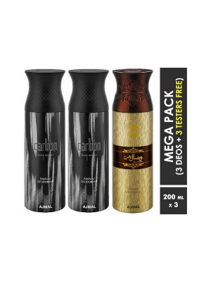 Ajmal Carbon & Carbon & Wisal Dahab Deodorant Spray  for Men (200 ml, Pack Of 3)