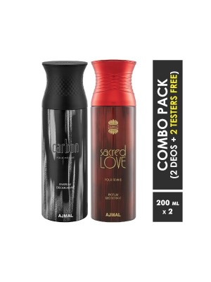 Ajmal Carbon Homme & Sacred love Deodorant Spray for Men & Women (200 ml, Pack Of 2)