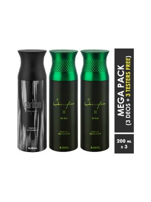 Ajmal Carbon & Sacrifice II & Sacrifice II Deodorant Spray  for Men (200 ml, Pack Of 3)