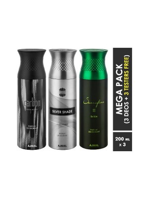 Ajmal Carbon & Silver shade & Sacrifice II Deodorant Spray  for Men (200 ml, Pack Of 3)