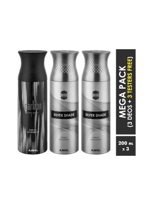 Ajmal Carbon & Silver Shade & Silver Shade Deodorant Spray  for Men (200 ml, Pack Of 3)