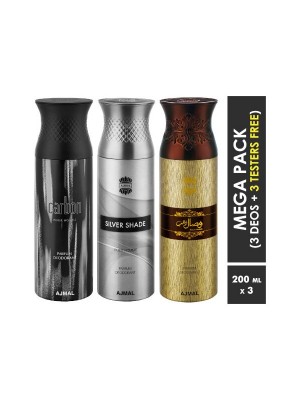 Ajmal Carbon & Silver Shade & Wisal Dahab Deodorant Spray  for Men (200 ml, Pack Of 3)