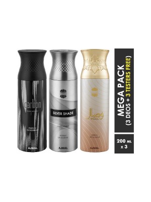 Ajmal Carbon & Silver Shade & Wisal Deodorant Spray  for Men & Women (200 ml, Pack Of 3)