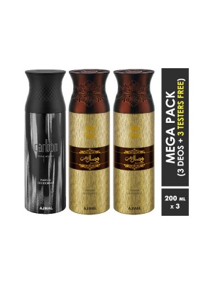 Ajmal Carbon & Wisal Dahab & Wisal Dahab Deodorant Spray  for Men (200 ml, Pack Of 3)