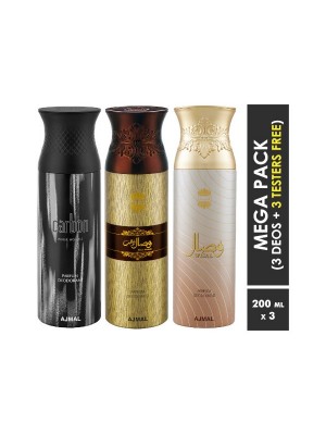 Ajmal Carbon & Wisal Dahab & Wisal Deodorant Spray  for Men & Women (200 ml, Pack Of 3)