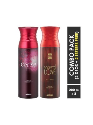 Ajmal Cerise Femme & Sacred Deodorant Spray for Men & Women (200 ml, Pack Of 2)