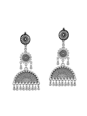 Queen Be  Oxidised Half Moon Long Earrings